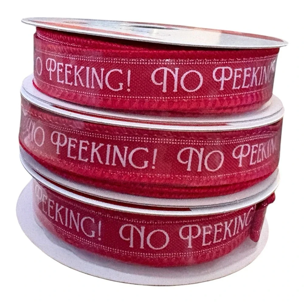 Christmas Writing No Peeking Red White Wired Ribbon 5/8 In‎ X 30ft Christmas 3pk